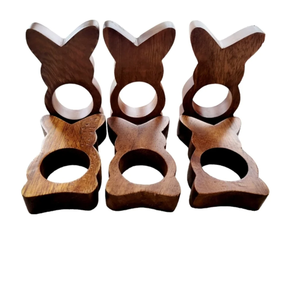 Pier 1 Wooden Bunny Napkin Ring Set of 6‎ Rabbit Easter Cottagecore Rustic